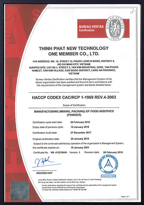 HACCP CODEX CAC Certification